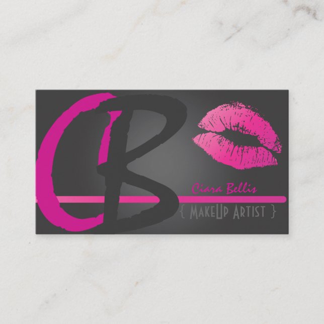 Make Up artists, Monogram, hot pink lips Business Card (Front)