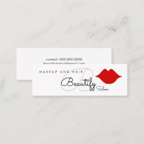 make_up  beautify salon monogram with red lips mini business card