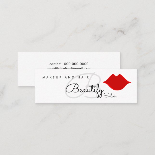 make-up / beautify salon monogram with red lips mini business card (Front/Back)