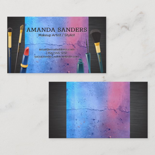 Make Up Brushes and Lipstick | Foundation Business Card (Front/Back)