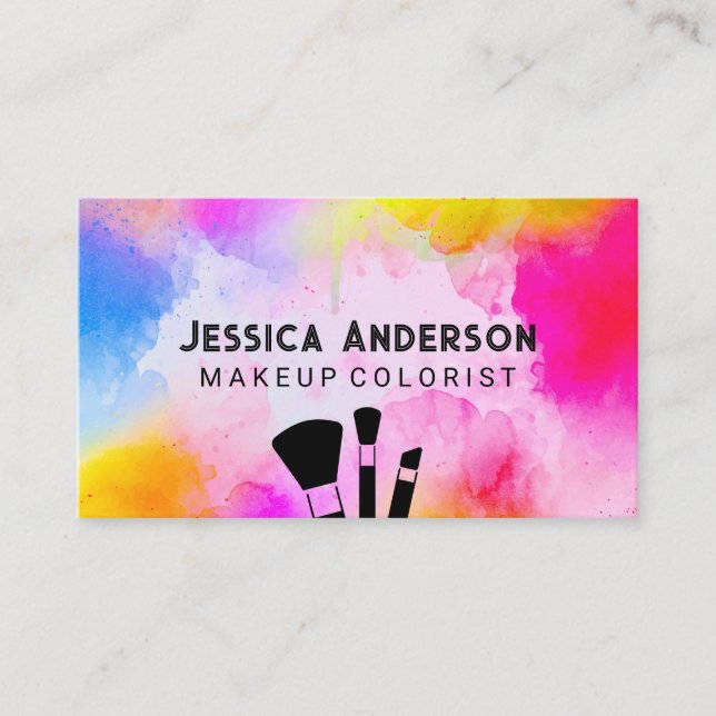 Make Up Brushes | Colorful Background Business Card (Front)
