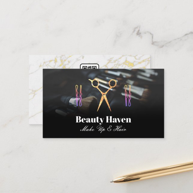 Make Up Brushes | Salon Scissors Logo Appointment Card (Front/Back In Situ)