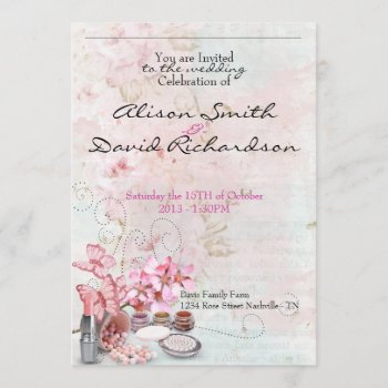 Make Up Delicate Girly Feminine Wedding Invitation by KeyholeDesign at Zazzle