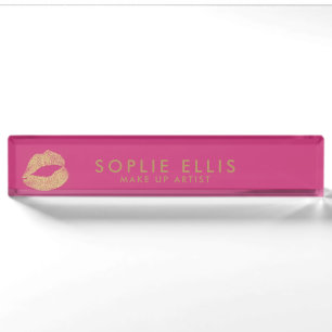 Make Up Gold Glitter Lips Pink Personalize Name Desk Name Plate