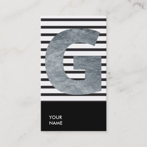 Make Up Stylist Monogram G Black White Stripes Business Card