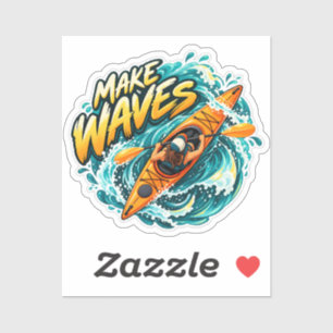 Make Waves Orange Kayak Teal Water Adventure Sticker