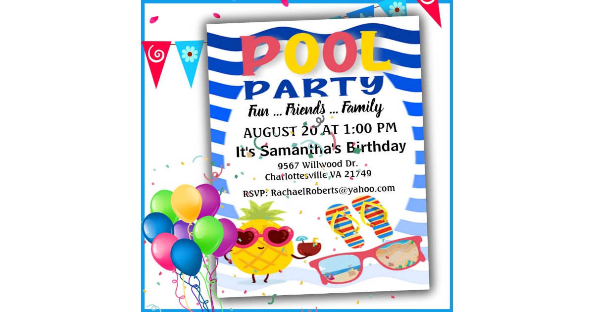 Make Waves Pool Party Birthday Invitation Zazzle