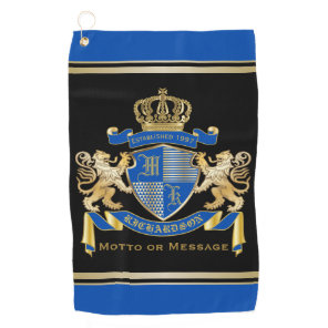 Make Your Blue Coat of Arms Monogram Crown Emblem Golf Towel