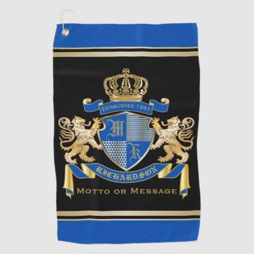 Make Your Blue Coat of Arms Monogram Crown Emblem Golf Towel