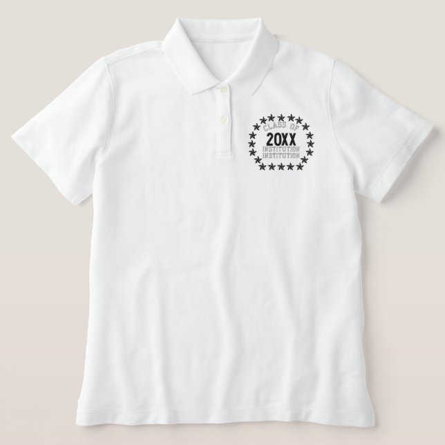 Make your Class Of Your Year Stars Embroidered Polo Shirt (Design Front)