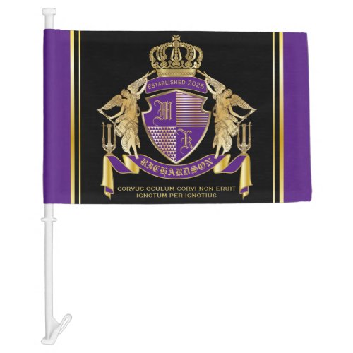 Make Your Coat of Arms Gold Angel Purple Emblem Car Flag