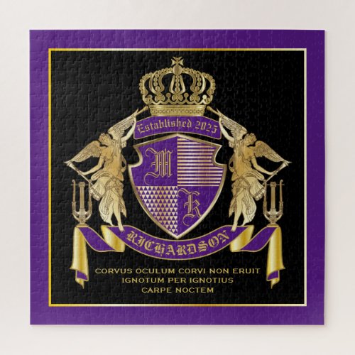 Make Your Coat of Arms Gold Angel Purple Emblem Jigsaw Puzzle