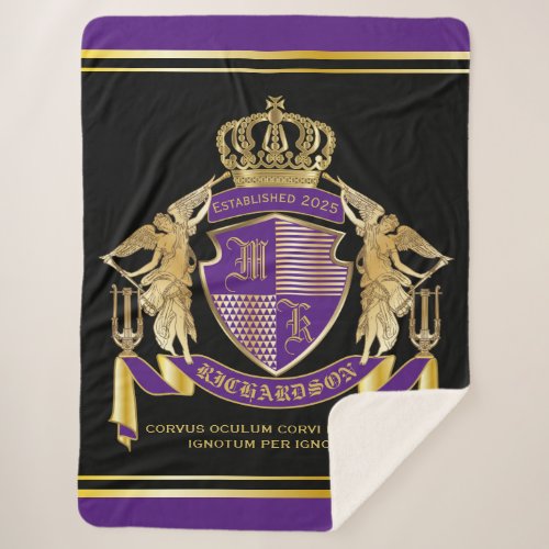 Make Your Coat of Arms Gold Angel Purple Emblem Sherpa Blanket