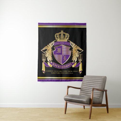 Make Your Coat of Arms Gold Angel Purple Emblem Tapestry