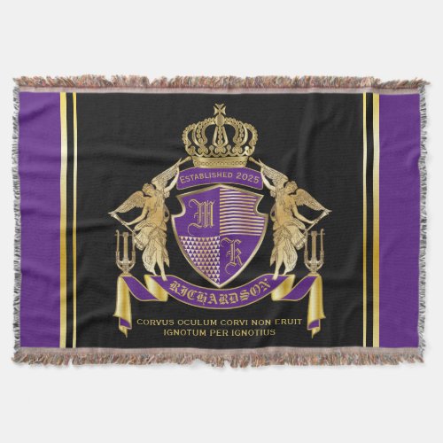 Make Your Coat of Arms Gold Angel Purple Emblem Throw Blanket