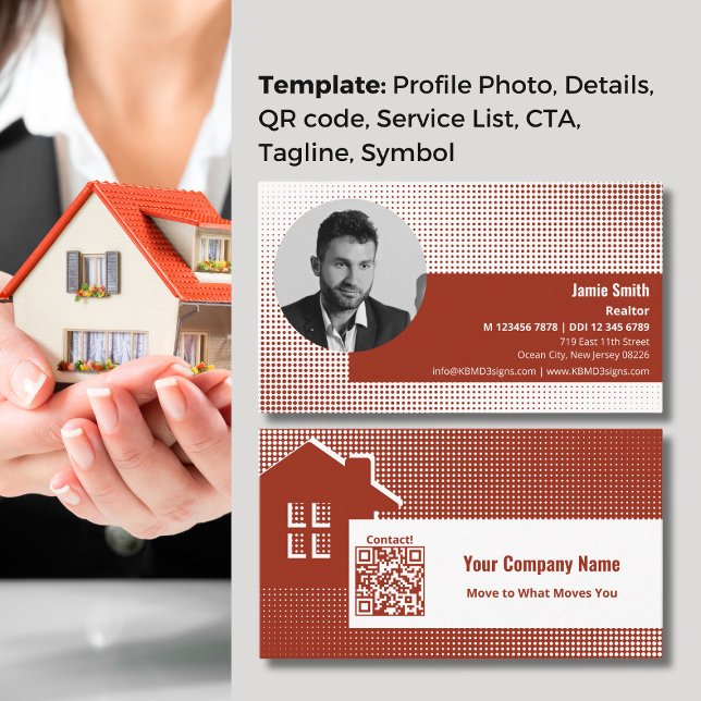 Make Your Mark, Striking Red Real Estate Agent Business Card (Make Your Mark, Striking Red Real Estate Agent Business Card, QR code, Tagline, Profile Photo)