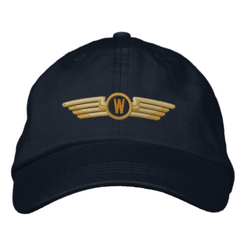 Make Your Monogram Aviation Laurels Pilot Wings Embroidered Baseball Cap