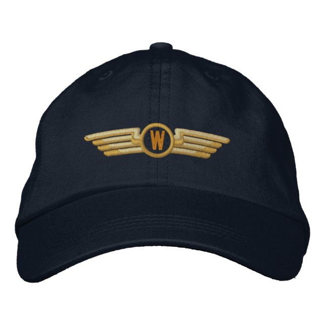 Make Your Monogram Aviation Laurels Pilot Wings Embroidered Baseball Cap (Front)