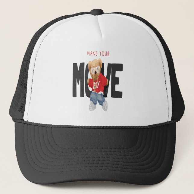Make Your Move Cool Bear Dancing Trucker Hat (Front)