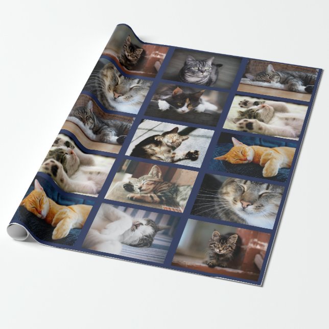 Make Your Own 10 Photo Collage on Navy Blue Wrapping Paper (Unrolled)