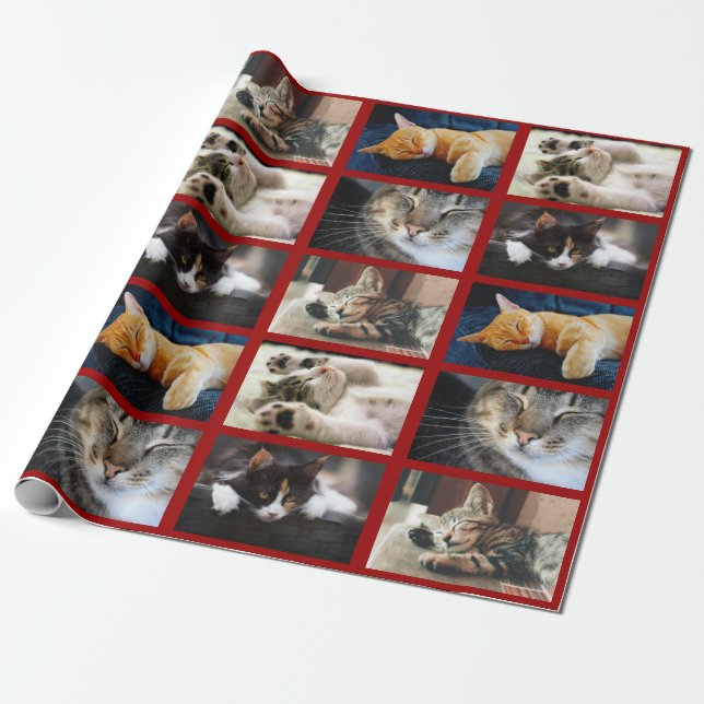 Make Your Own 5 Photo Collage on Dark Red Wrapping Paper (Unrolled)