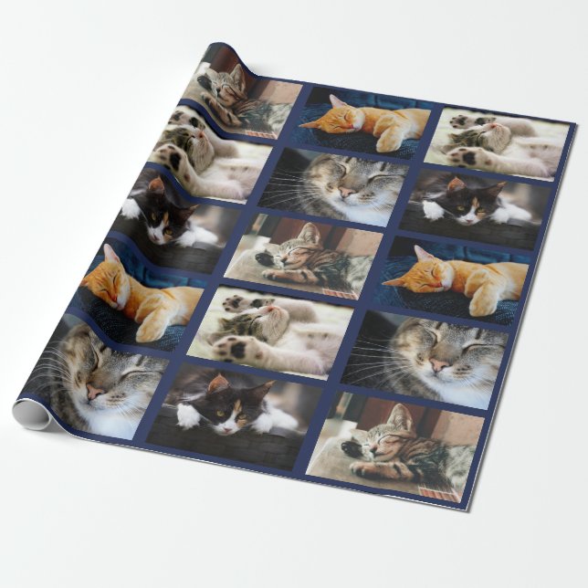 Make Your Own 5 Photo Collage on Navy Blue Wrapping Paper (Unrolled)