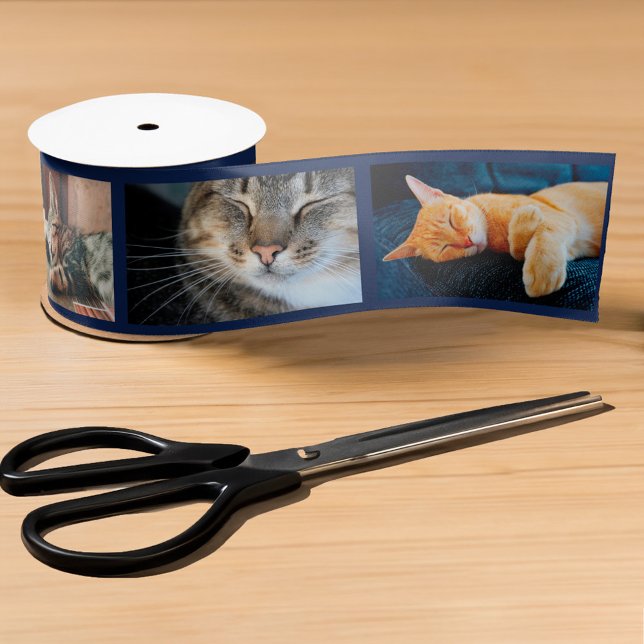 Make Your Own 6 Photo Film Strip Collage on Blue Satin Ribbon (6 Photo Film Strip Collage on Blue Ribbon, in situ)