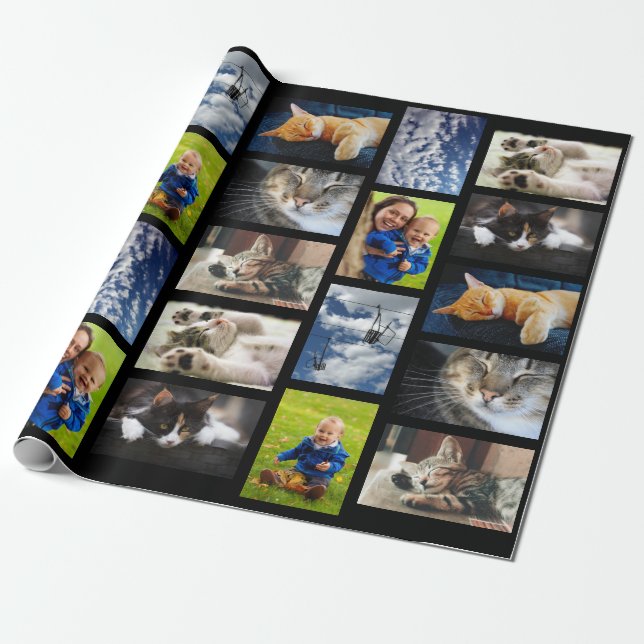 Make Your Own 9 Photo Collage on Black Wrapping Paper (Unrolled)