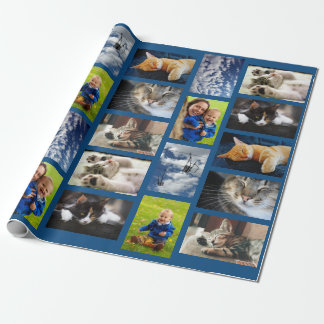 Make Your Own 9 Photo Collage on Blue Wrapping Paper