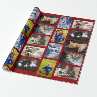 Make Your Own 9 Photo Collage on Dark Red Wrapping Paper