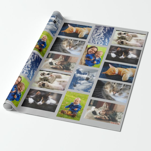 Make Your Own 9 Photo Collage on Gray Wrapping Paper (Unrolled)