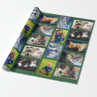 Make Your Own 9 Photo Collage on Green Wrapping Paper