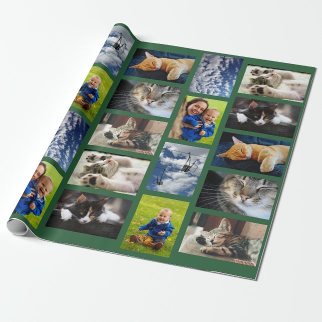 Make Your Own 9 Photo Collage on Green Wrapping Paper (Unrolled)