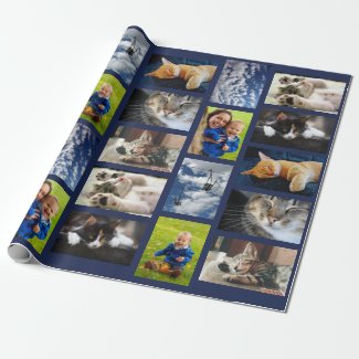 Make Your Own 9 Photo Collage on Navy Blue Wrapping Paper