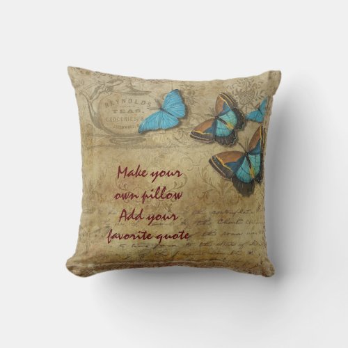 make your own  add favorite quote  butterfly throw pillow