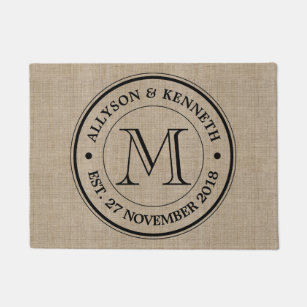 Anniversary Doormats Welcome Mats Zazzle Make Your Own Burlap Retro Logo Monogram Doormat