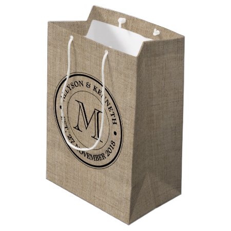 Make Your Own Burlap Retro Logo Monogram Medium Gift Bag