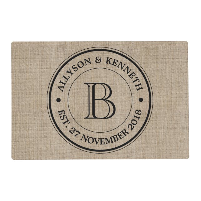 Make Your Own Burlap Retro Logo Monogram Placemat (Front)