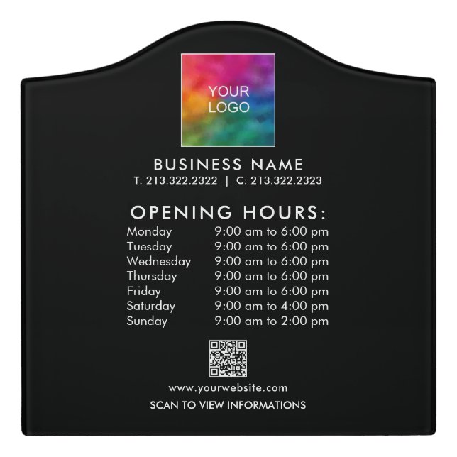 Make Your Own Business Opening Hours Logo QR Code Door Sign (Large Crest Front)