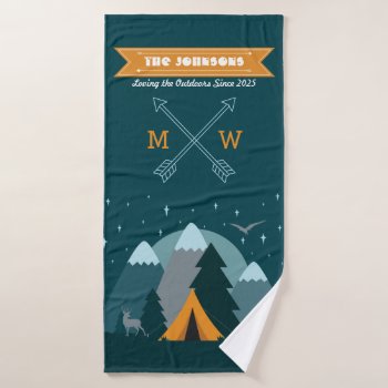 Make Your Own Camping Mountain Outdoor Adventure Bath Towel by BCMonogramMe at Zazzle