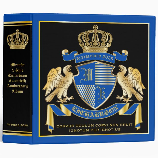 Make Your Own Coat of Arms Blue Gold Eagle Emblem 3 Ring Binder (Front/Spine)