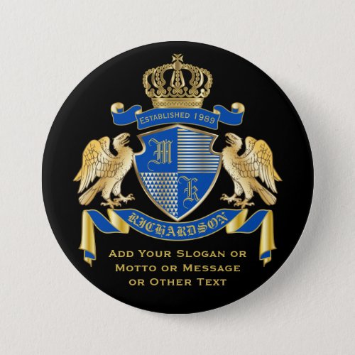 Make Your Own Coat of Arms Blue Gold Eagle Emblem Button