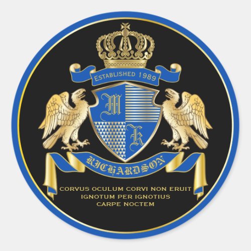 Make Your Own Coat of Arms Blue Gold Eagle Emblem Classic Round Sticker