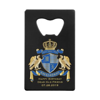 Make Your Own Coat Of Arms Blue Gold Eagle Emblem Credit Card Bottle Opener by BCVintageLove at Zazzle