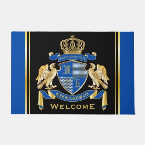 Make Your Own Coat of Arms Blue Gold Eagle Emblem Doormat