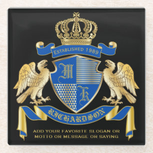 Make Your Own Coat of Arms Blue Gold Eagle Emblem Glass Coaster