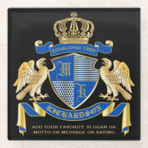 Make Your Own Coat of Arms Blue Gold Eagle Emblem Glass Coaster