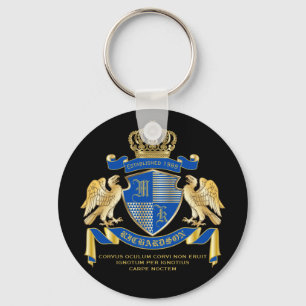 Make Your Own Coat of Arms Blue Gold Eagle Emblem Keychain