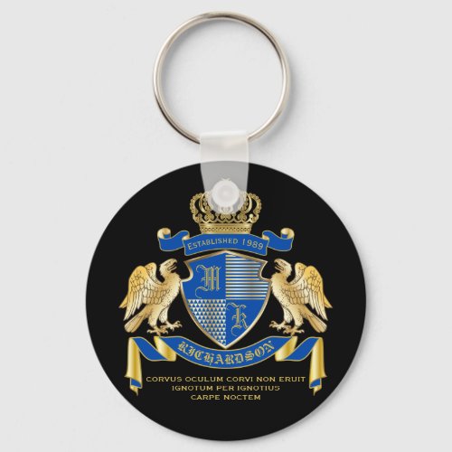 Make Your Own Coat of Arms Blue Gold Eagle Emblem Keychain