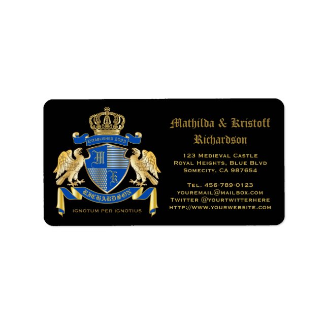 Make Your Own Coat of Arms Blue Gold Eagle Emblem Label (Front)